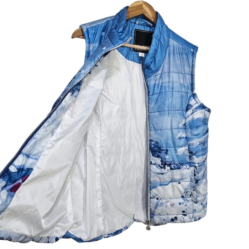 Dolcezza Glacier Bleu Puffer Vest Sz XXL Blue Contemporary Winter Artistic Snow - Picture 5 of 14